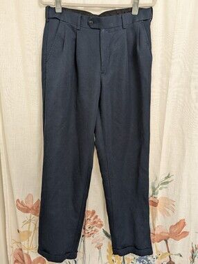 Savane Men's Navy Pleated Dress Pants 32x32 Classic Fit